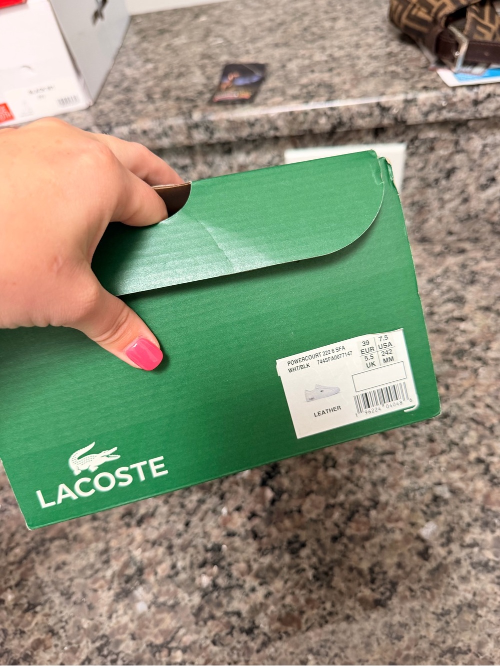 Lacoste Women’s White Low-Top Leather Sneakers with Green Croc - Picture 4 of 5